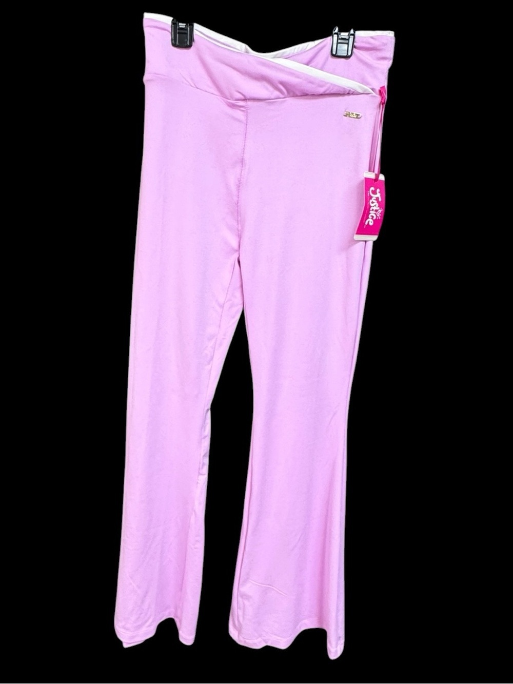 Justice pink with white Yoga flare leg Pants with crossover waistband xl